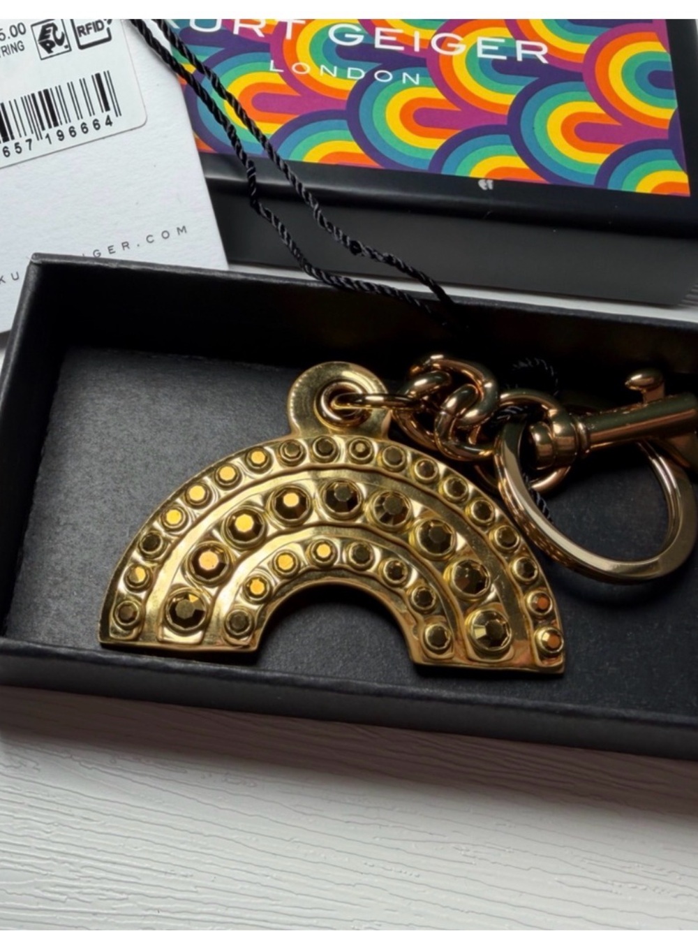 Kurt Geiger Gold Rainbow Charm Keyring